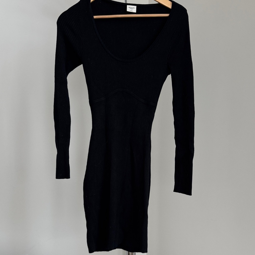 Abercrombie & Fitch Black Ribbed Long-Sleeve Bodycon Dress